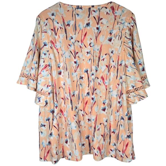 Haute‎ Hippie Tribe Peach Floral Print Boho Peasant Top Blouse M - Picture 2 of 10
